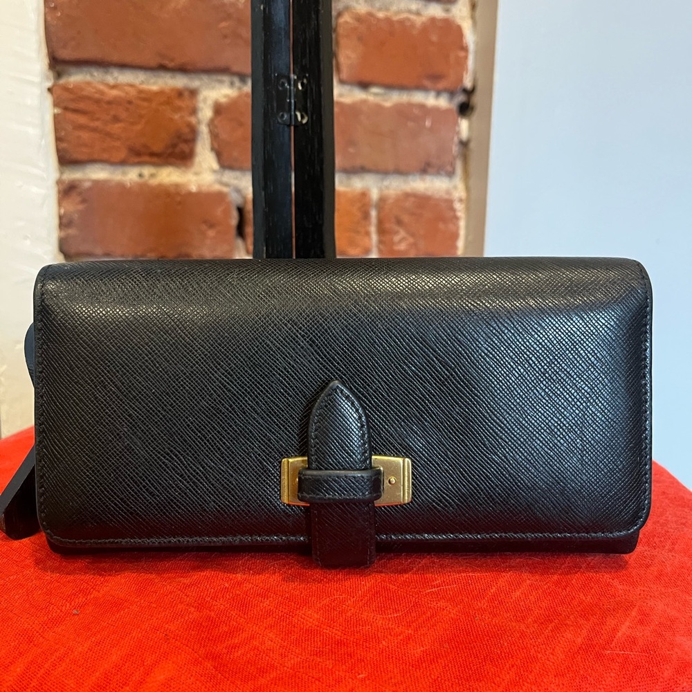 Vintage Coach Black Saffiano Leather Madison Framers Wallet Kisslock Made/Italy
